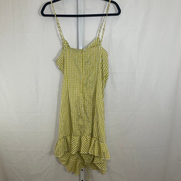 NWT Pretty Little Thing Gingham Cutout Ruched Dress - Size 12 - Chartreuse - Picture 6 of 6